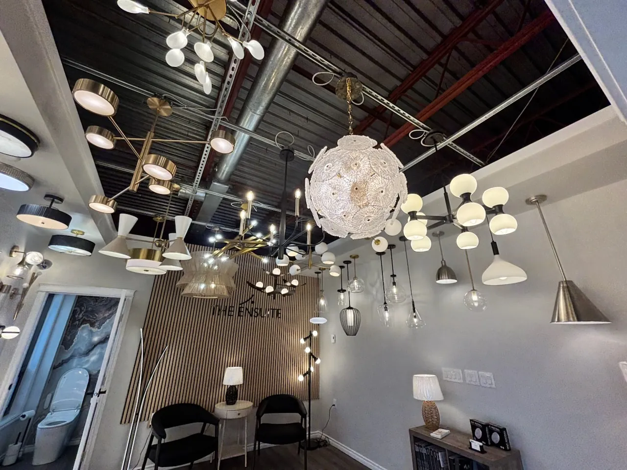 Lighting wall display at The Ensuite showroom
